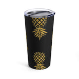 "Upside Down" Gold Pineapples on Black Tumbler 20oz