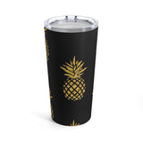 Gold Pineapples on Black Tumbler 20oz