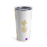 Gold Pineapples on White Tumbler 20oz