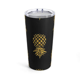 "Upside Down" Gold Pineapples on Black Tumbler 20oz