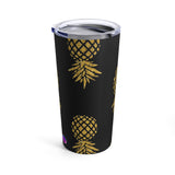 "Upside Down" Gold Pineapples on Black Tumbler 20oz