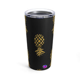 "Upside Down" Gold Pineapples on Black Tumbler 20oz