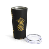 Gold Pineapples on Black Tumbler 20oz